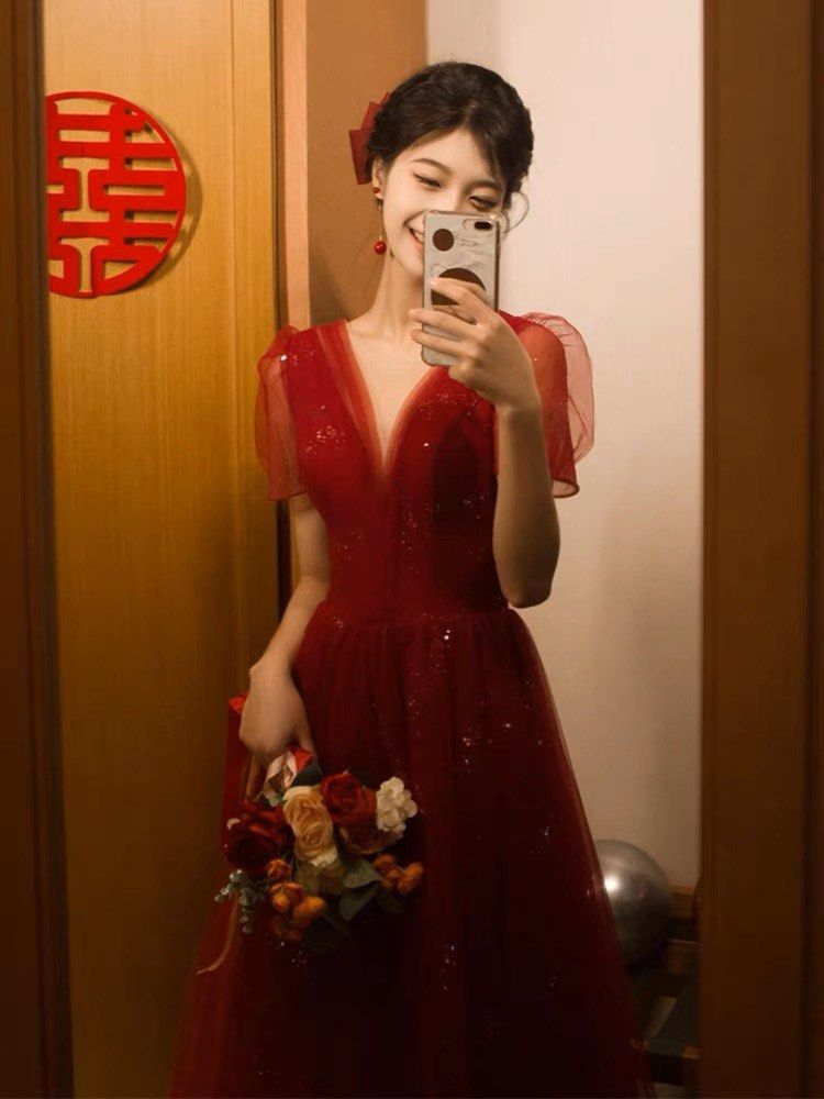 PO Red Tea length Dress sparkles evening prom birthday