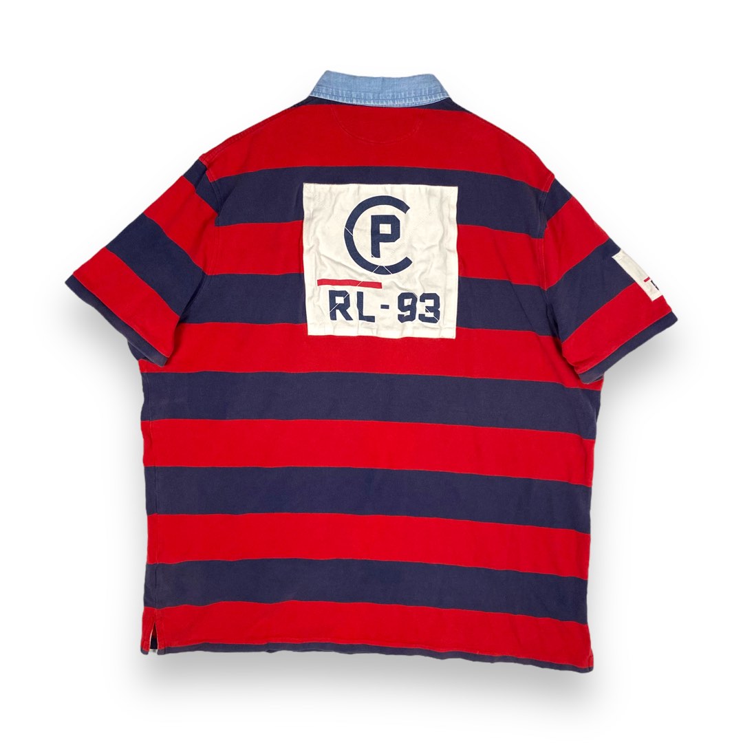 POLO RALPH LAUREN RL 93 Polo Shirt Red Navy Striped Men s Fashion