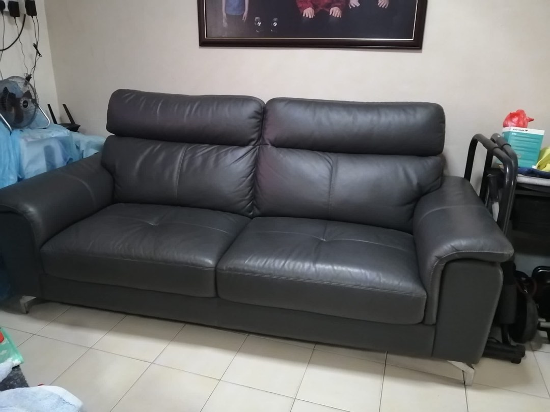 Pre loved full leather 3 seater sofa, Furniture & Home Living