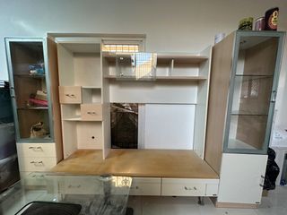 Preloved tv console with glass cabinet set
