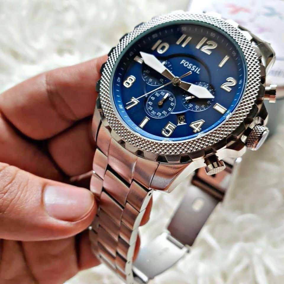 RESTOCK ORIGINAL FOSSIL BOWMAN CHRONOGRAPH BLUE DIAL SILVER STEEL MENS WATCH FS5604