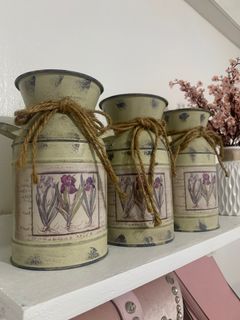 ❗️SALE❗️Vintage Beige Flower Vase Pots Rural Style / Home Decoration Aesthetic 3Pcs Set (Original Price 2,400)