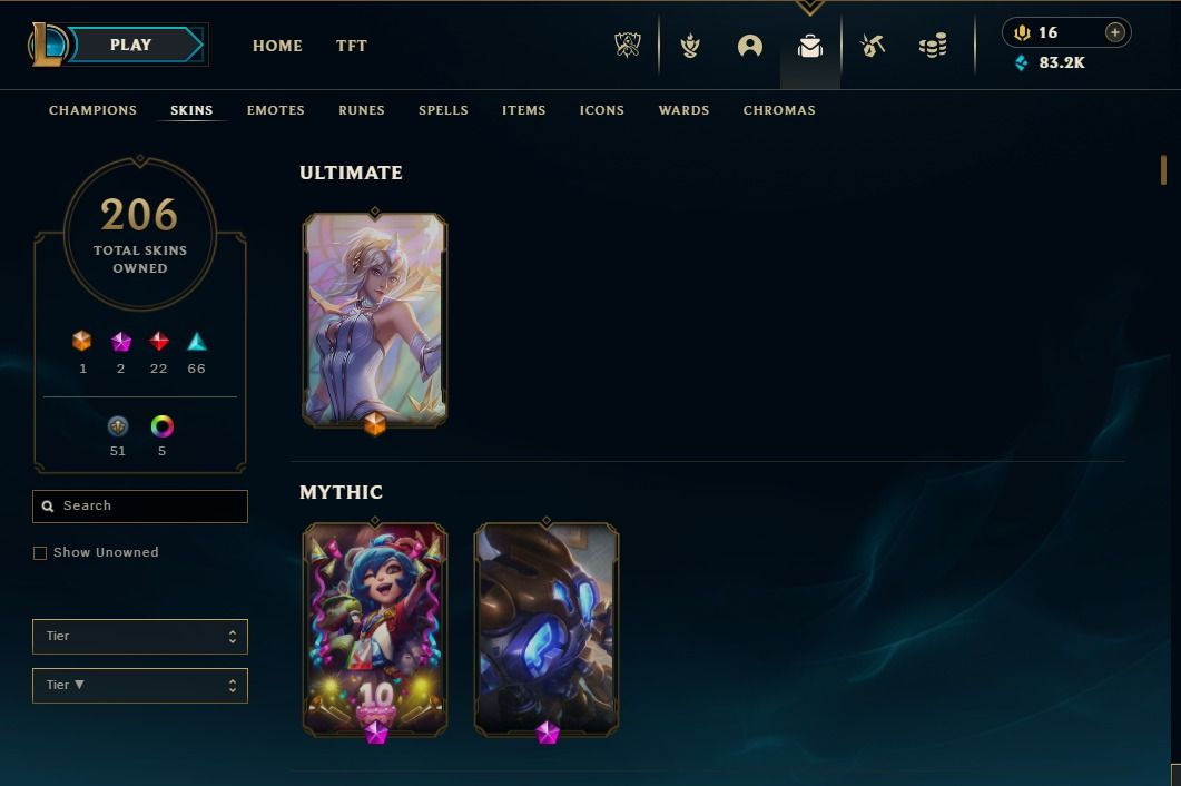 SG League of Legends Account Gold Placement Season 13 Rare Skin Black ...