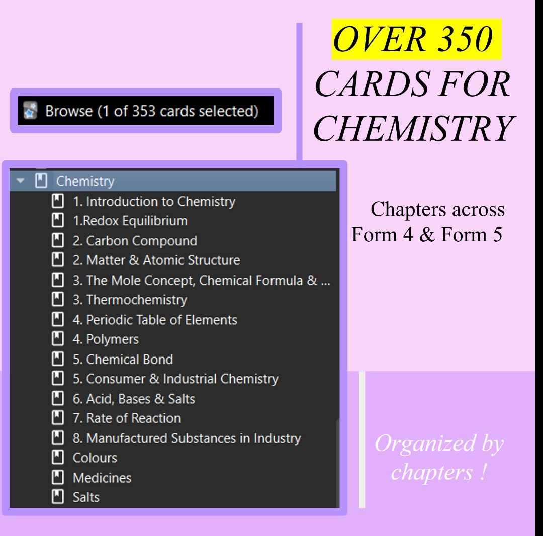 SPM Chemistry Flashcard Anki Form 4 & 5 KSSM Syllabus Notes