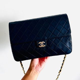 VINTAGE CHANEL SMALL BLACK JERSEY CLASSIC FLAP BAG