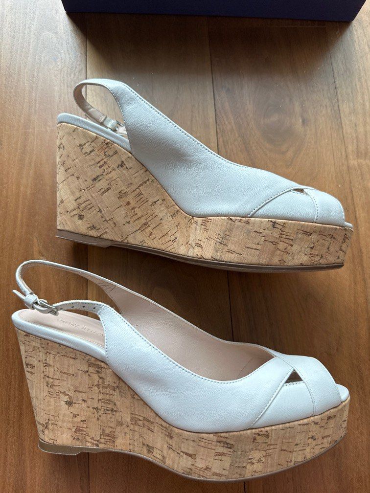 White leather top wedges