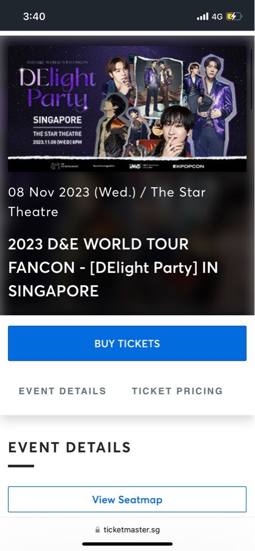 SUPERJUNIOR D&E (Category: Event Tickets) located in Singapore. Submitted by hyperbeaster2912 (Listing ID 1264512366, Image 1). Description: D&E World Tour Singapore DElight Party 2023.