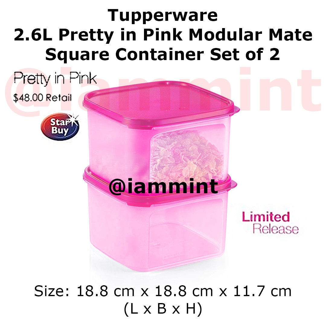 1980s Tupperware Modular Mates With Pink Lids Two Oval 