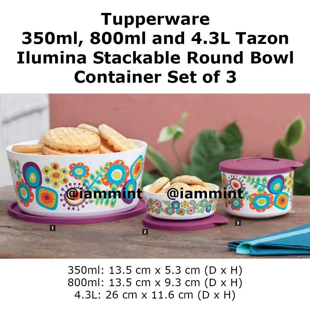 Tupperware Large Container Stack & Store Seal Ilumina Bowls Set of