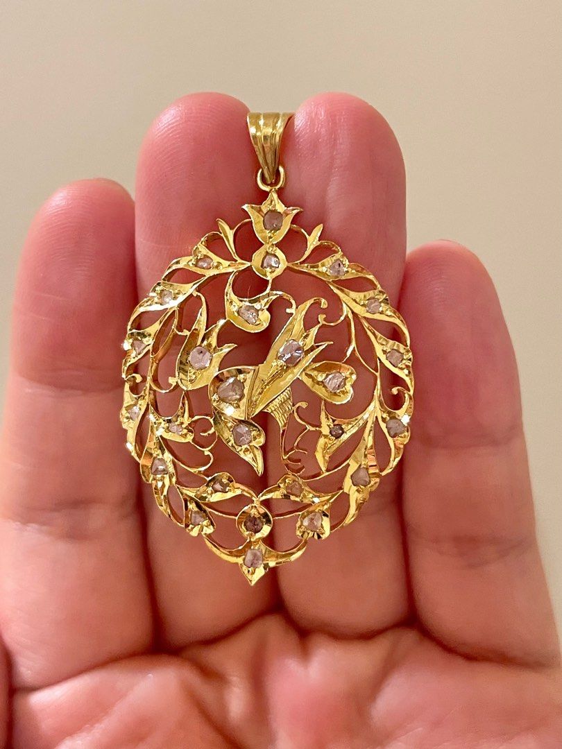 Reserved] Vintage Peranakan Nonya Intan Bird Motif Gold Pendant