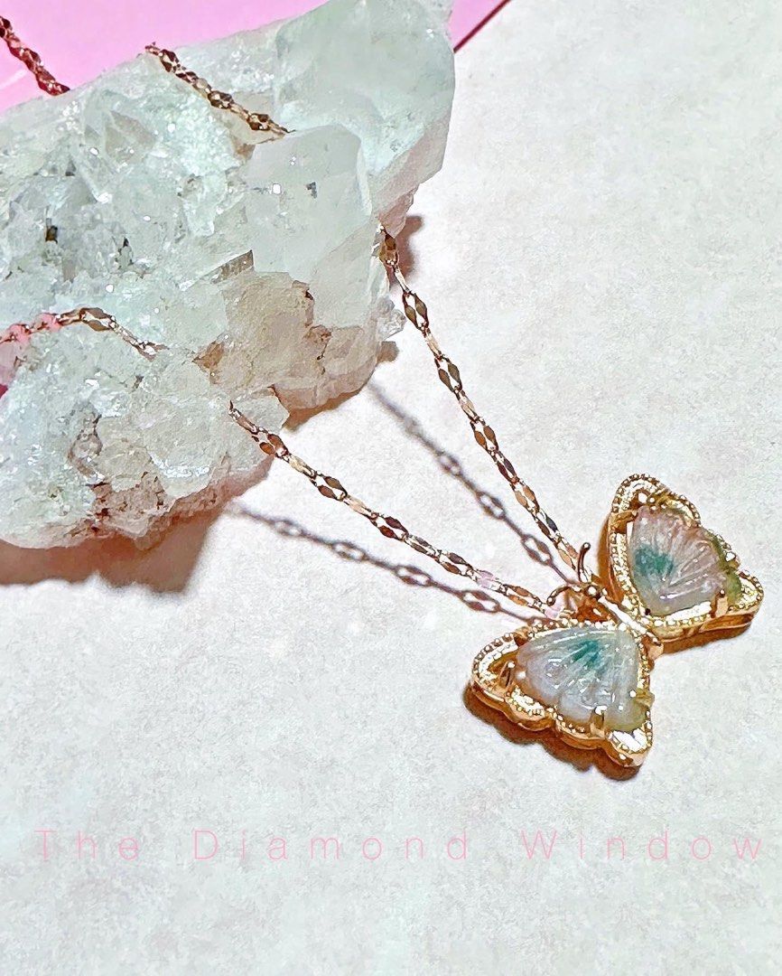 Watermelon Tourmaline Butterfly 925 Silver Rose Gold Necklace