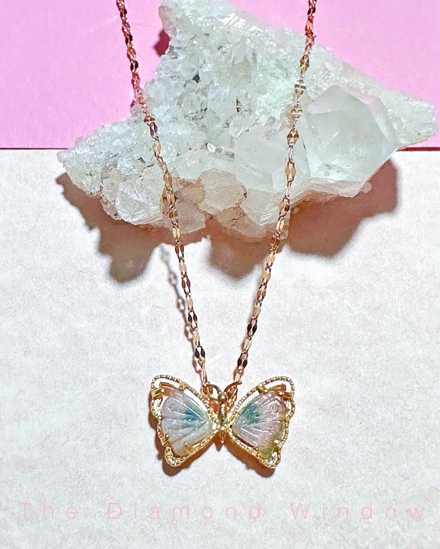 Watermelon Tourmaline Butterfly 925 Silver Rose Gold Necklace