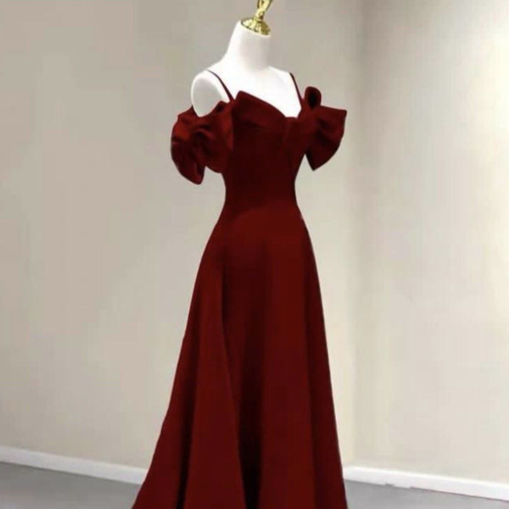 wine red off shoulder prom dress evening gown formal dress