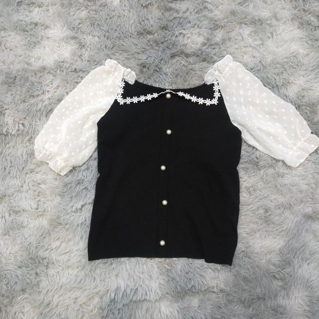 Women Black Cute Short Sleeve Blouse
