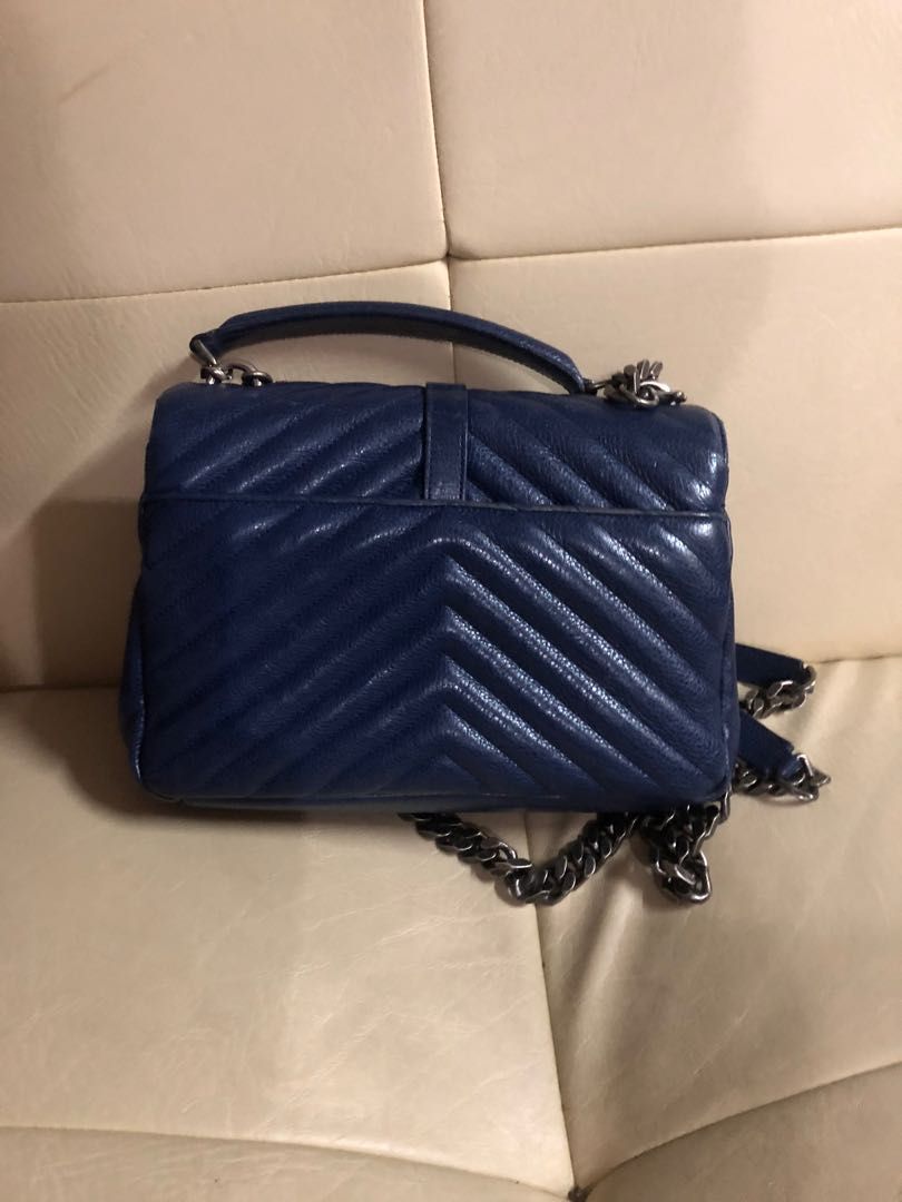 Ysl medium college bag (Category: Luxury Bags & Wallets) located in Caloocan City. Submitted by susanramos (Listing ID 1264568972, Image 2). Description: authentic Saint Laurent (YSL) College Bag in chevron-quilted leather with ruthenium/pewter-tone hardware. Slightly used Medium (popular size) Original detachable chain strap With dustbag.