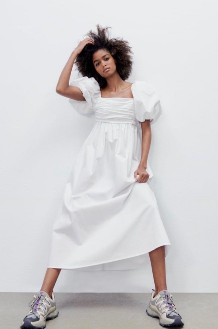 zara draped midi dress white ZARA WOMAN ZR COLLECTION DRAPPED MIDI DRESS ICE SIZE XL 9479/256