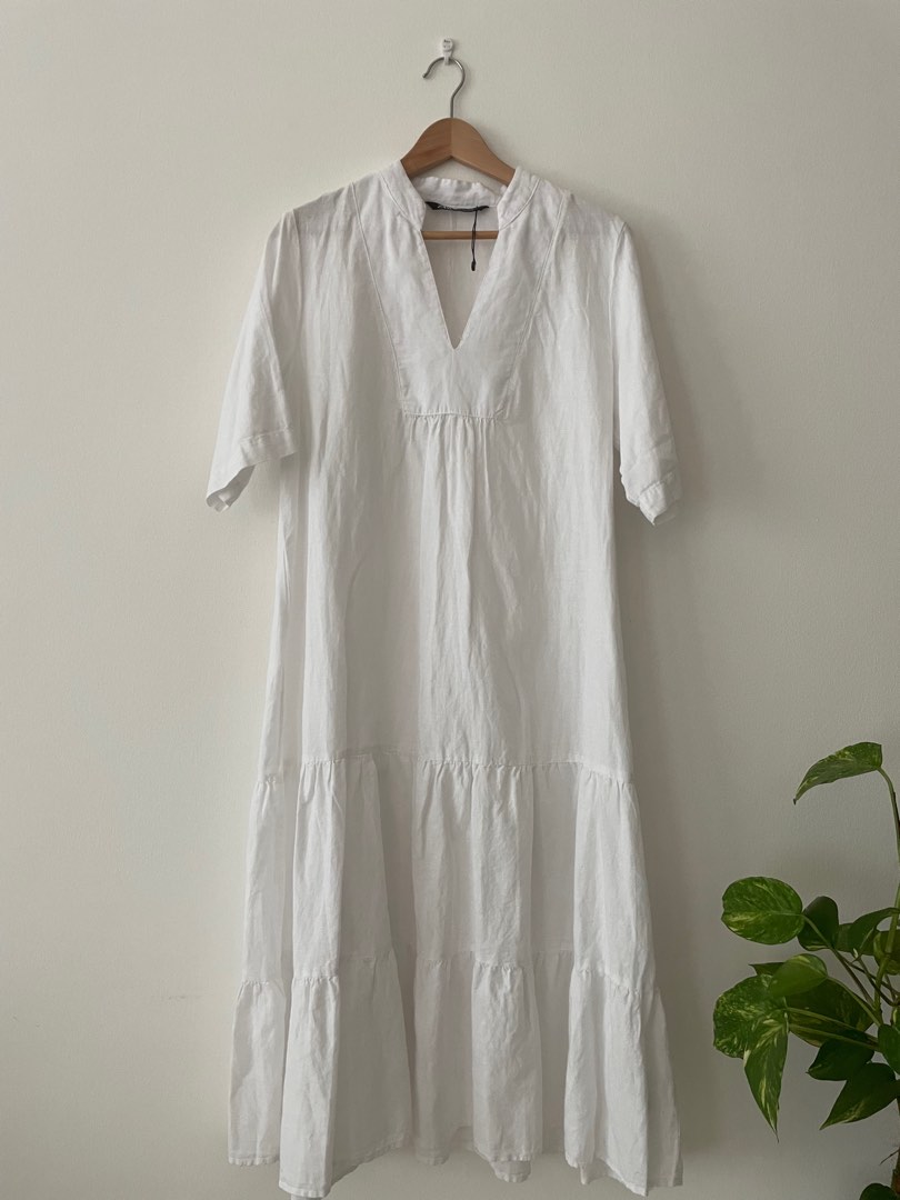 White cotton linen top dress