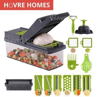 1pc Vegetable Chopper, 16-in-1 Vegetable Cutter Food Chopper with Container  Kitchen Vegetable Slicer/Dicer Cutter Onion Chopper With 8 Blades  One-Button Press to Clean Food Residue