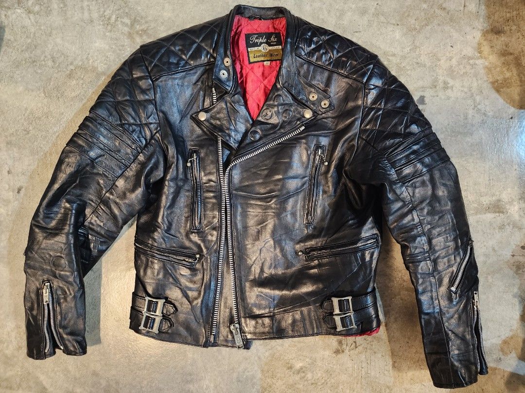 666 Triple 6 leather biker jacket UK made, Men's Fashion