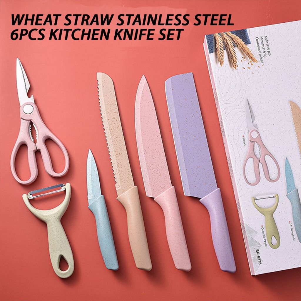 6pcs/set Stainless Steel Kitchen Knife Set Slicing Knife Meat Cleaver Fruit Knife  Chef Knives with Scissors Peeler
