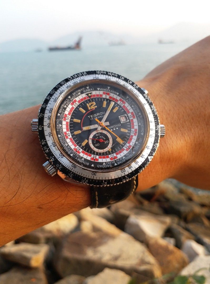 70年代古董Tegrov chrono world time 手上鍊機械錶, 名牌, 手錶 70年代古董Tegrov chrono world time 手上鍊機械錶, 名牌, 手錶