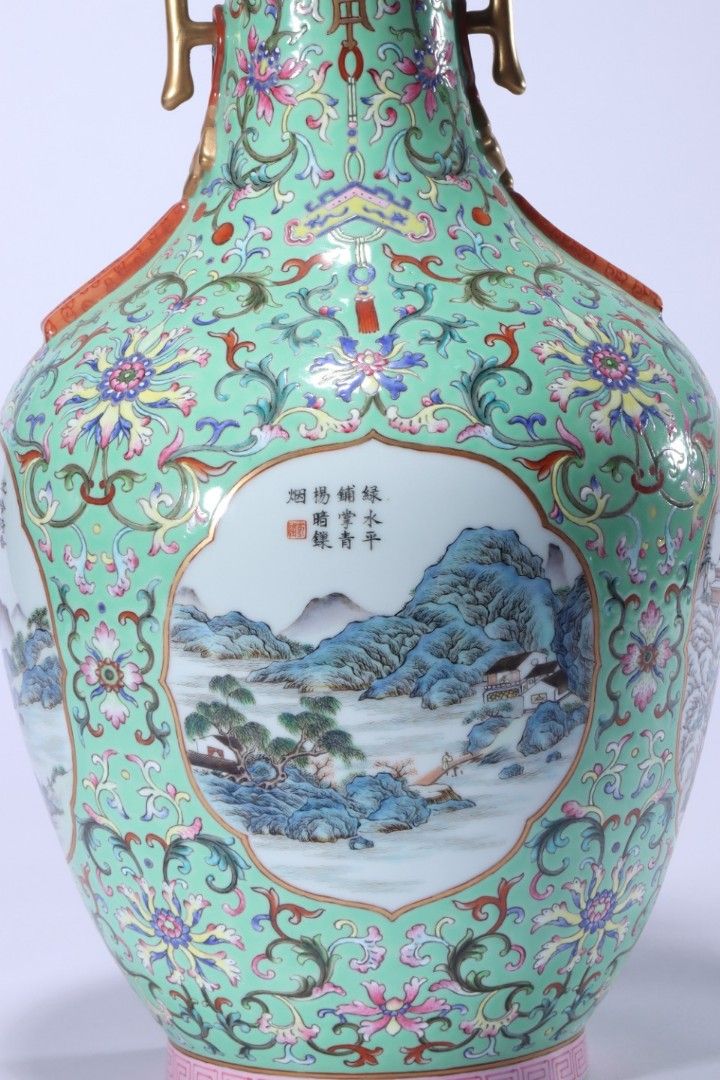 最前線の ▽鴻▽清朝時代 陶磁器 乾隆年製款 粉彩纏枝蓮爬花梅瓶 染付