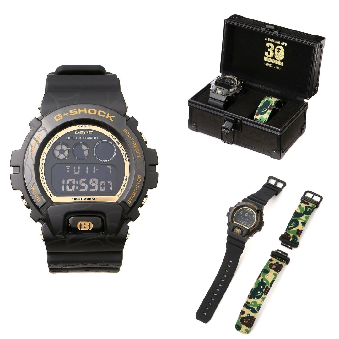 日本A Bathing Ape x G-Shock (GM-6900)手錶Box Set, 男裝, 手錶及配件