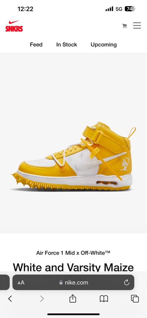 Air Force 1 Mid x Off White White and Varsity Maize Men s