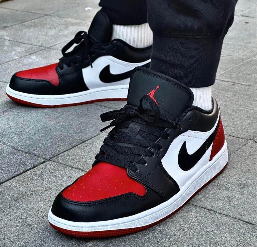 AIR JORDAN 1 Low Bred Toe 黑紅腳趾553558-161, 他的時尚, 鞋, 運動鞋