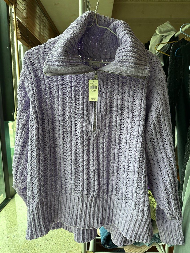 American Eagle Aerie Cable Car Quarter Zip Sweater, 女裝, 外套及