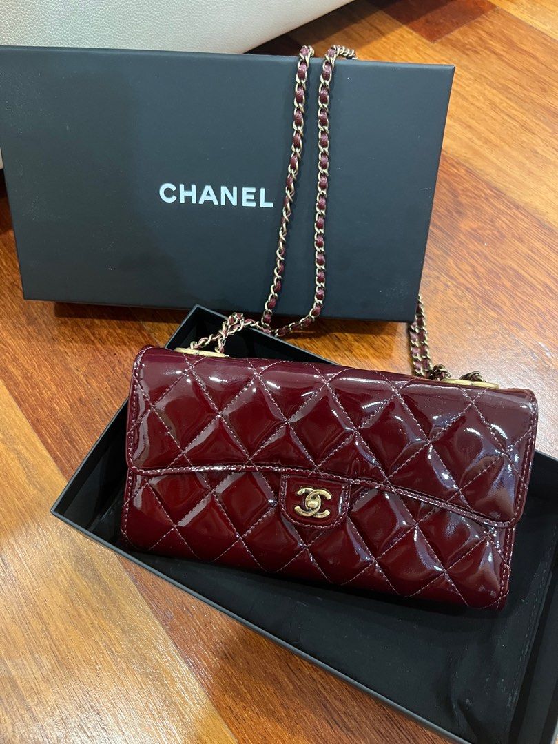 CHANEL Red Quilted Patent Leather WOC Clutch Bag