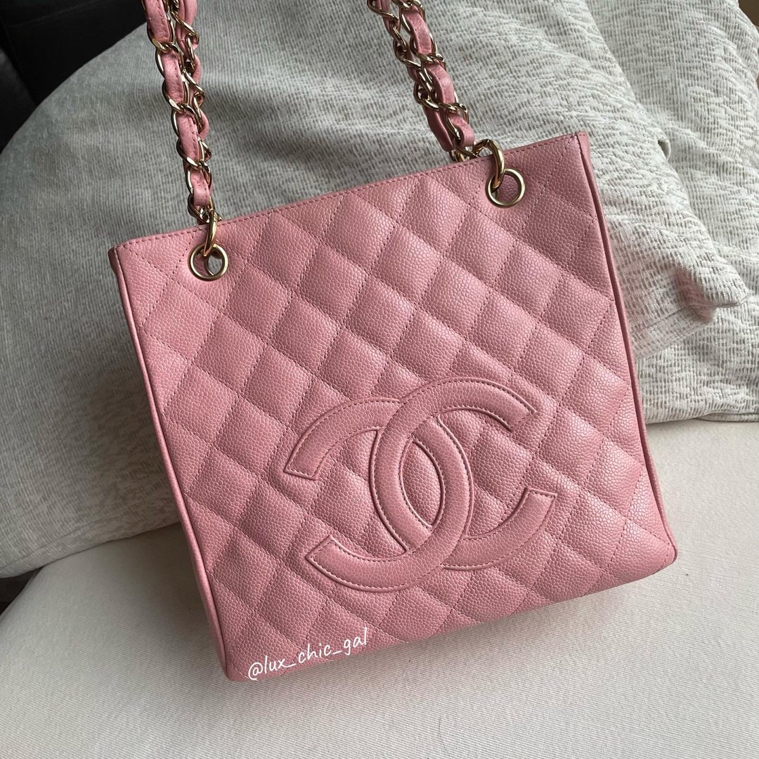 Chanel Quilted Petit Shopping Tote PST Sakura Pink Caviar Gold Hardware