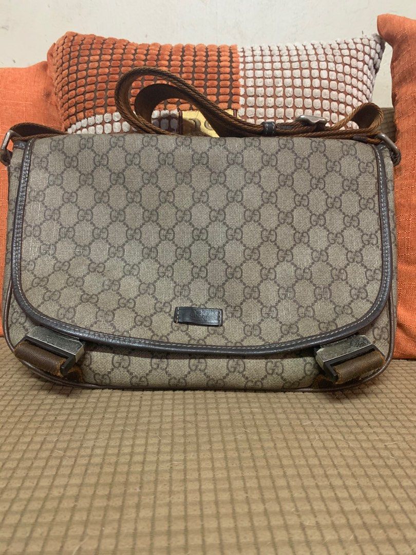 Authentic Gucci GG Supreme Double Buckle Flap messenger bag