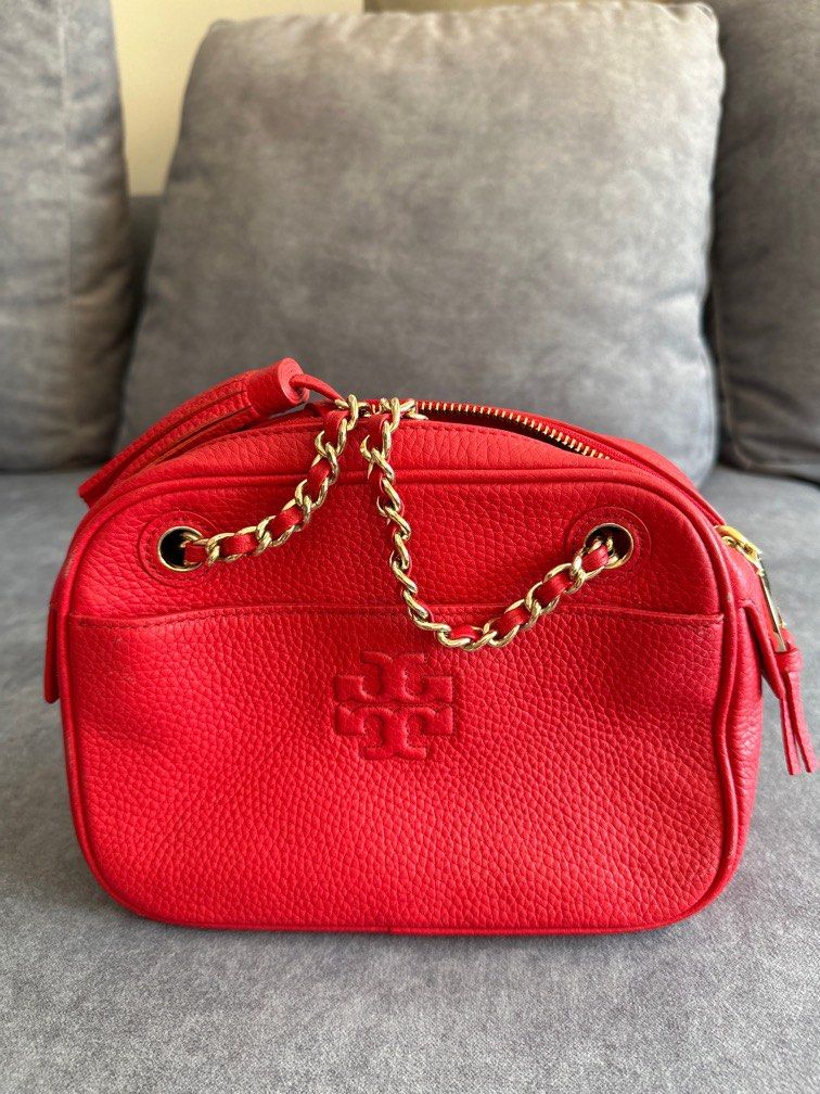 Authentic Tory Burch chain bag in bright red