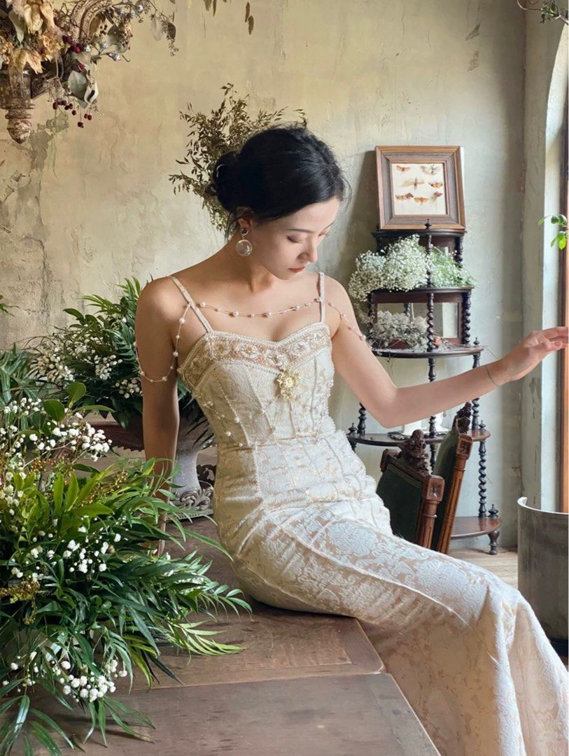 White and hotsell gold formal gown