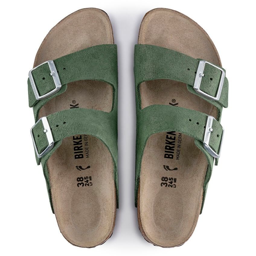 Birkenstock Arizona Suede Leather Shimmering Thyme, Women's Fashion