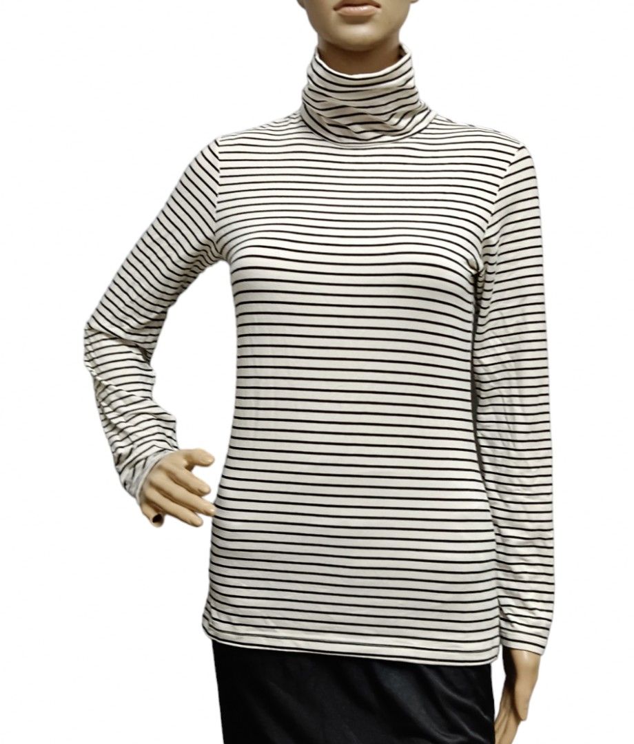 HEATTECH Seamless Ribbed Turtle Neck Long Sleeve Striped T-Shirt (Extra  Warm)