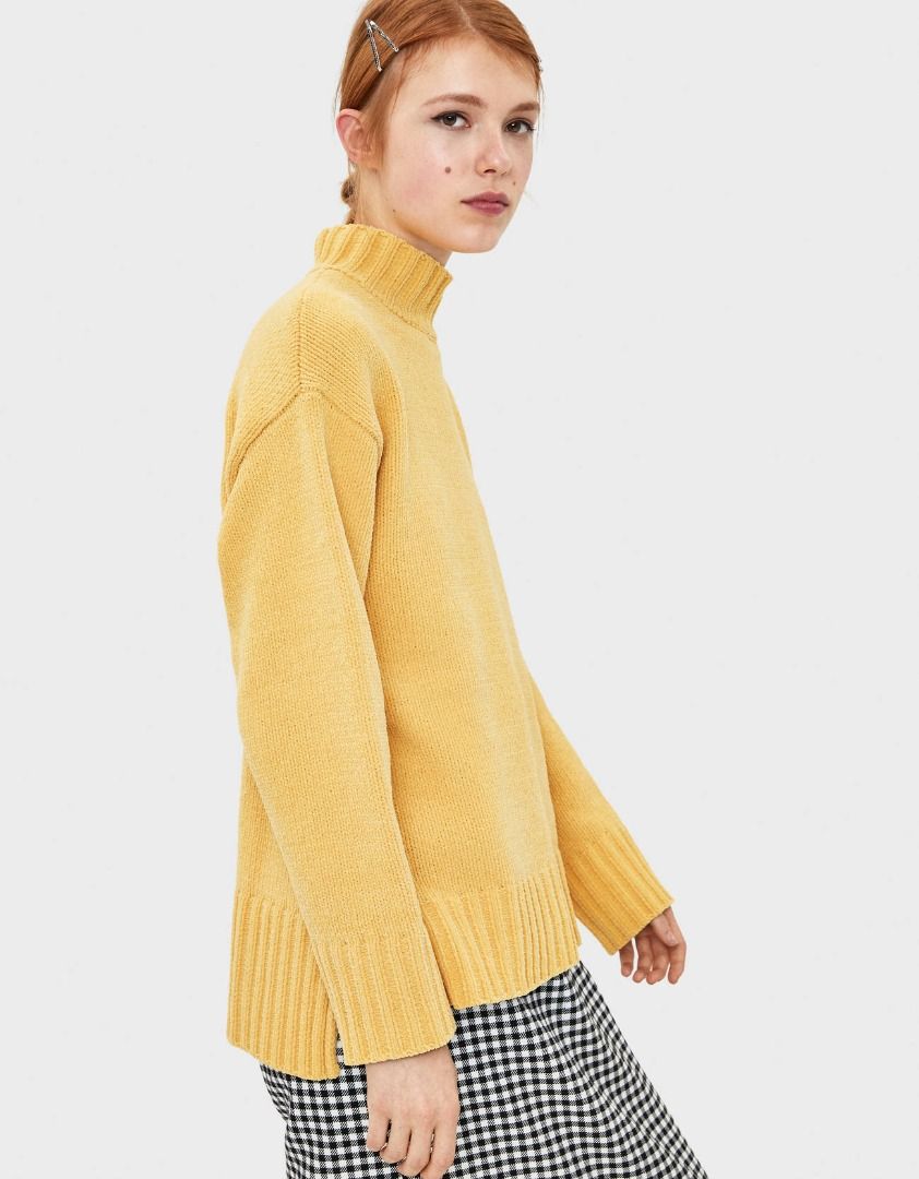 Bershka Mustard Chenille Sweater Women s Fashion Tops