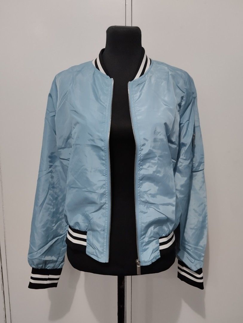Brand New AMBIANCE Blue Bomber Varsity Jacket Size Medium Large