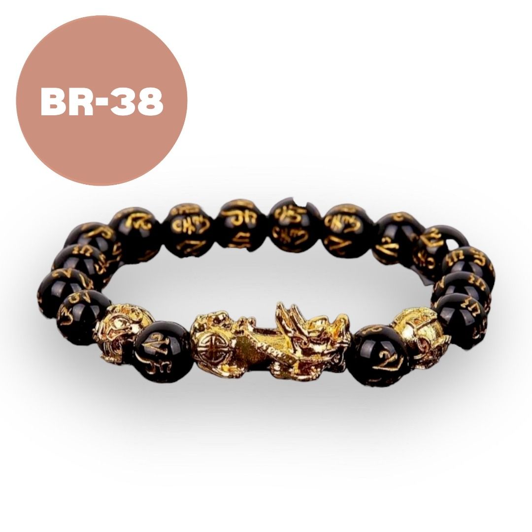 Feng shui black obsidian top pixiu wealth bracelet