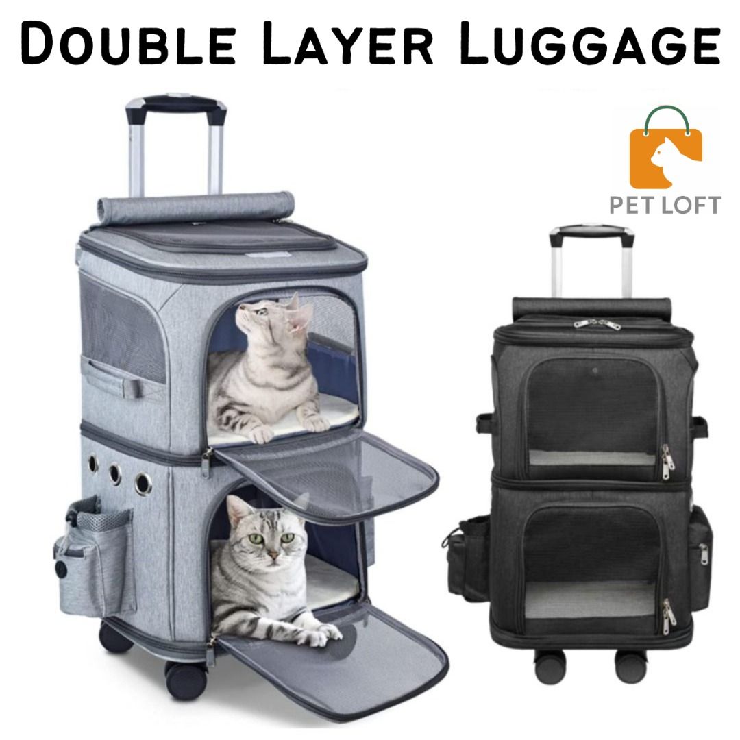 Double-Compartment Pet Carrier Backpack with Wheels for Small Cats