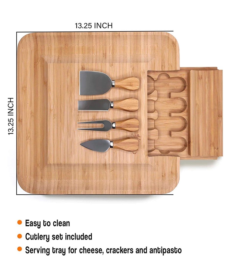 Cavepop Bamboo Charcuterie Cheese Board and Knife Set, Furniture & Home