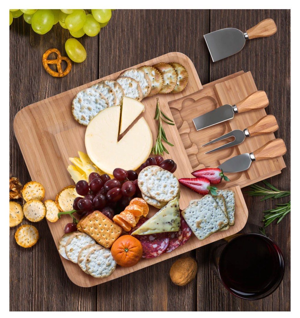 Cavepop Bamboo Charcuterie Cheese Board and Knife Set, Furniture & Home