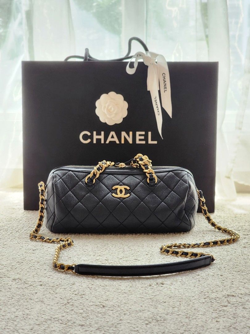 CHANEL BOWLING TOP HANDLE BAG IN CALFSKIN, GOLD HARDWARE, Luxury