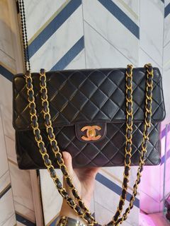 $9000 CHANEL Classic single Flap Bag Black caviar jumbo 24k gold plated hw