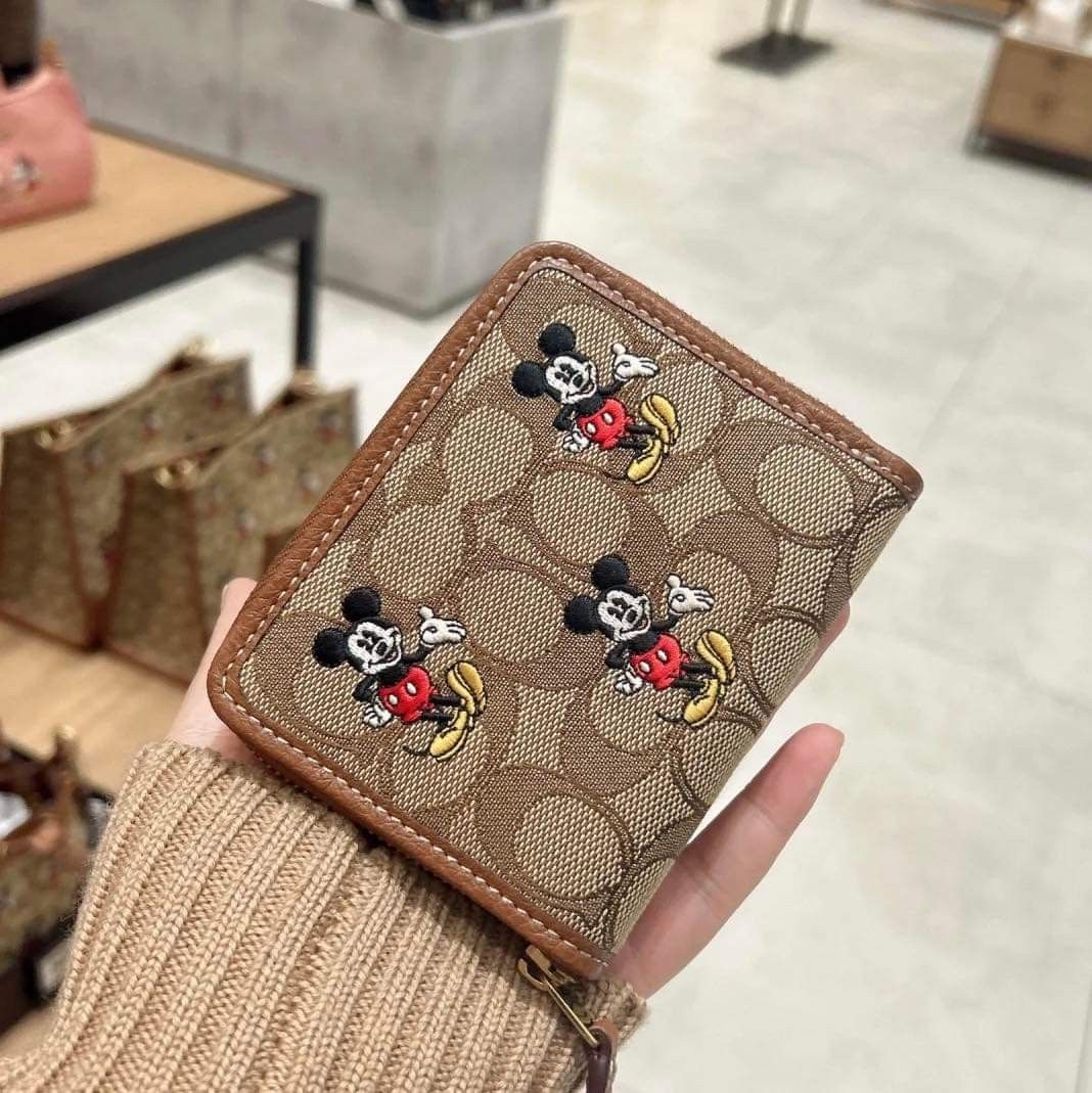 Coach Disney X Coach Small Zip Around Wallet In Signature Jacquard With Mickey Mouse Print