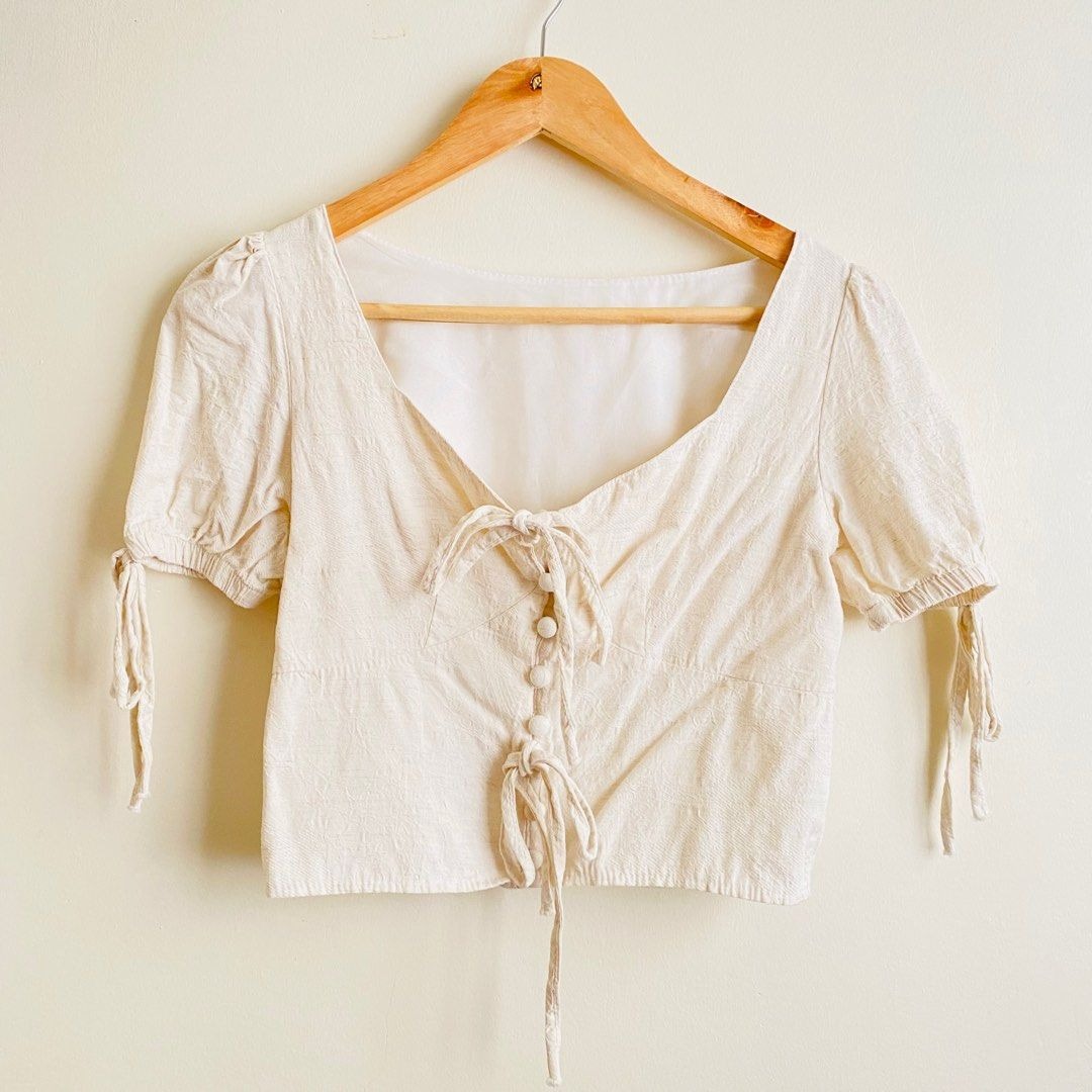 Cream Linen Soft Bustier Top, Women's Fashion, Tops, Blouses on Carousell