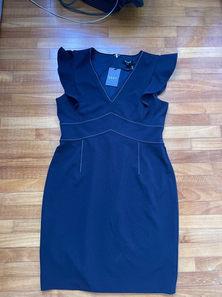 Dkny navy ruffle sleeve dress
