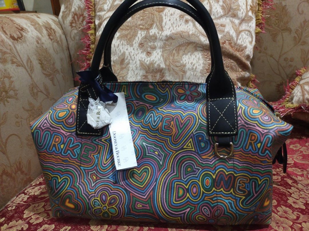 Dooney Bourke Leather Duffel Bag Rainbow Doodle Handbag Medium