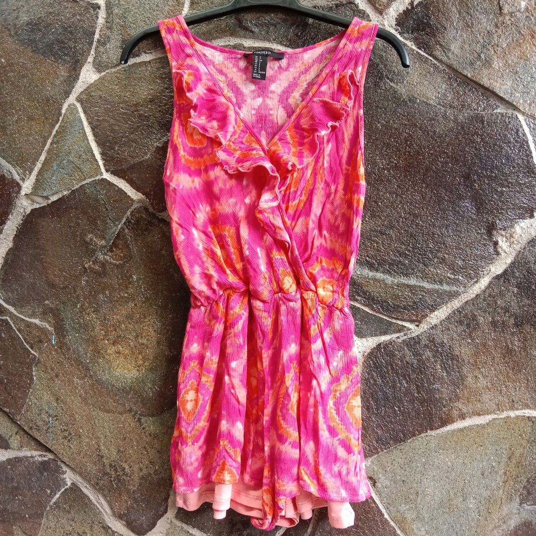 Forever 21 tie dye romper jumpsuit pendek wanita